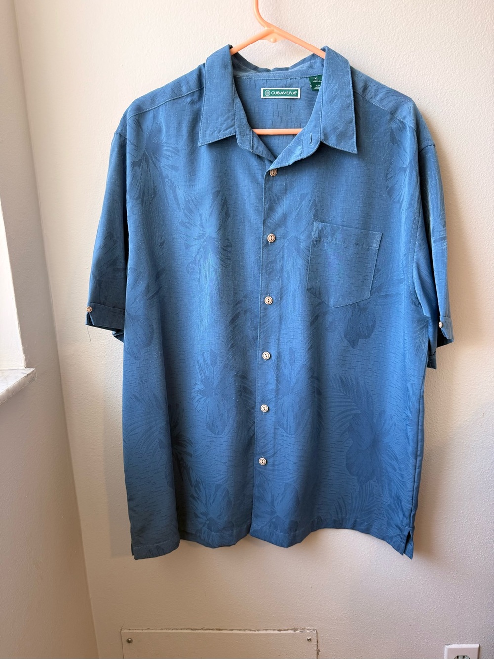 Cubavera Slate Blue Short Sleeve Tropical Button-Down Shirt